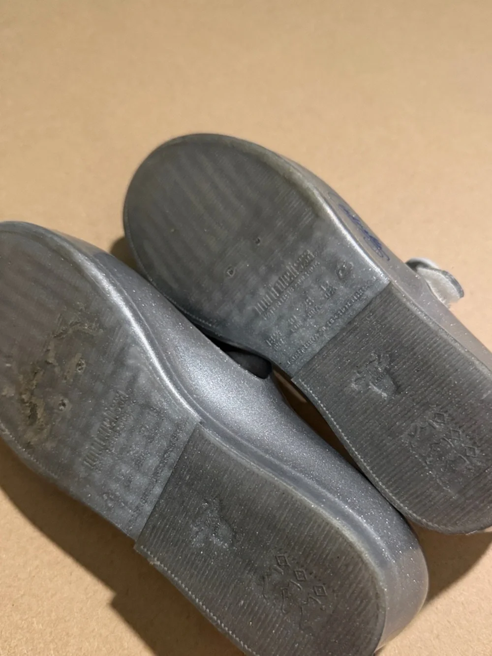 Mini Melissa Silver Mary Janes with Blue Heart Accent